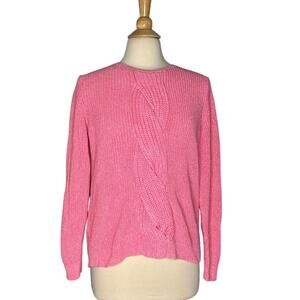Talbots Cotton Blend Cable Knit Barbie Pink Sweater Petite Preppy Girly Academia